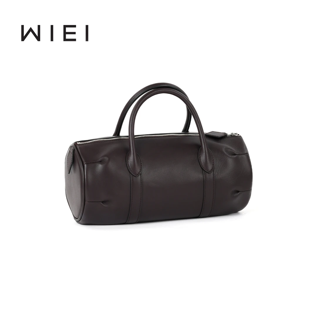 《WI EI》复古高级轻奢 圆筒 头层swift牛皮手提腋下枕头包 9P005