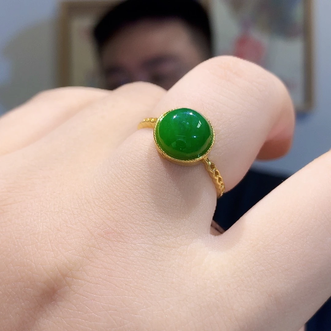 和田玉（碧玉）戒指银S925镀金镶嵌