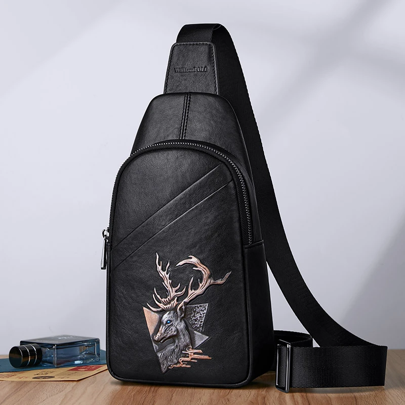 【一鹿向前】英皇保罗真皮男包胸包斜挎包时尚背包单肩包多功能潮包