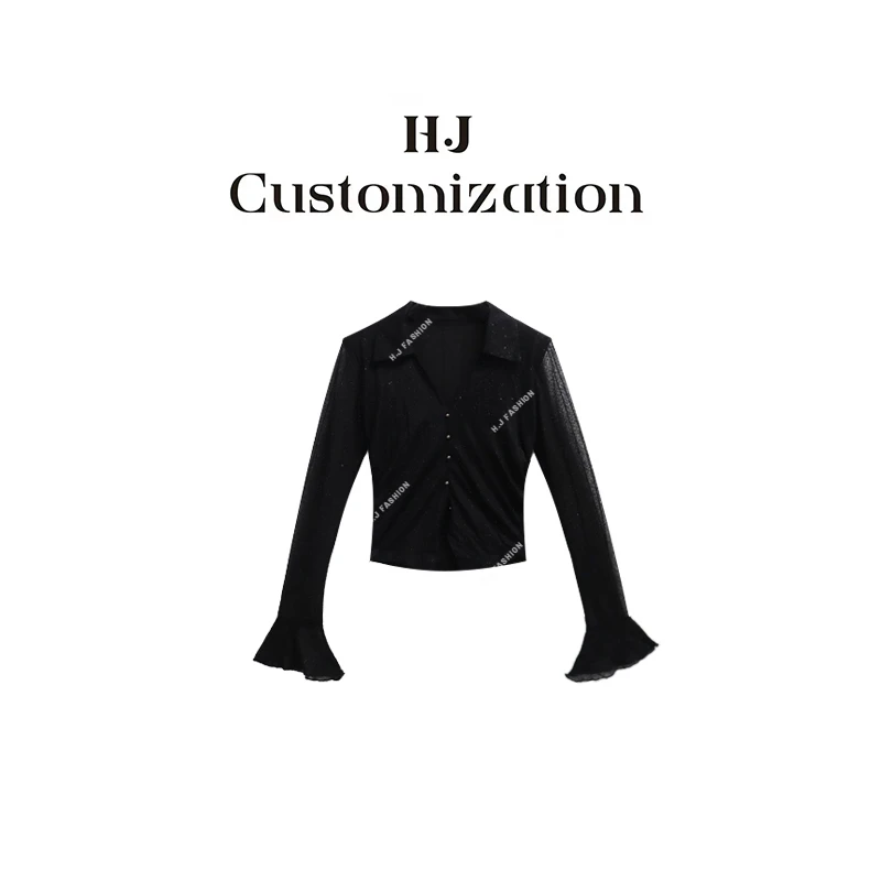 【 H·J 】“心动赴约”气质辣妹修身显瘦V领长袖高片衬衫领小衫2157