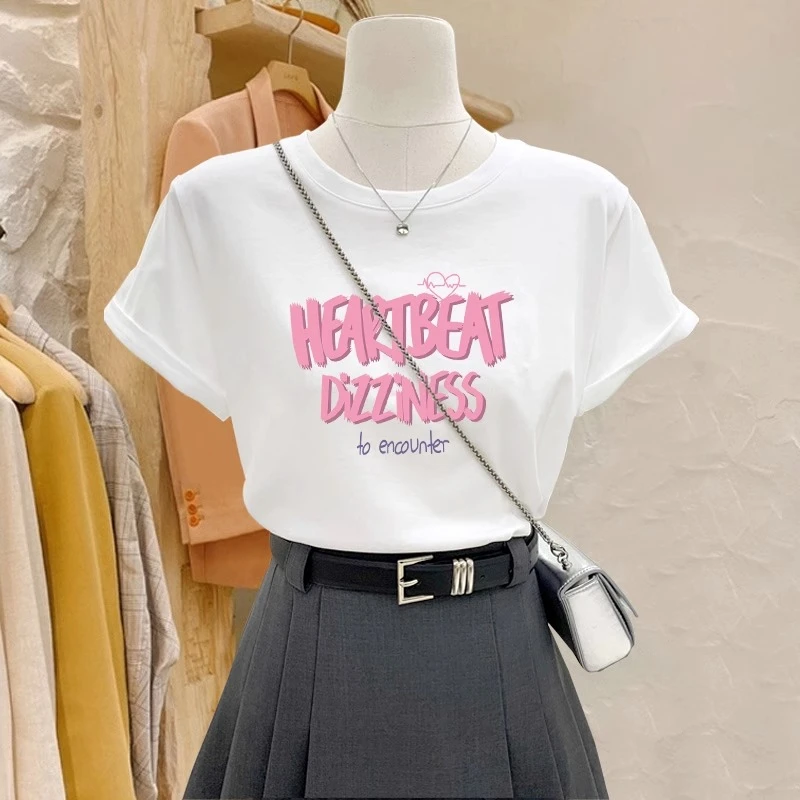 纯棉短袖t恤2025夏季韩版潮宽松正肩简约白色广州大版t恤女十三行