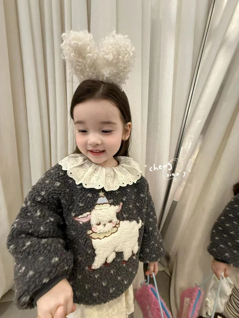 女童灰色小羊毛毛上衣条纹加绒打底裤（CXQ-5295+5226-冬A）汉服