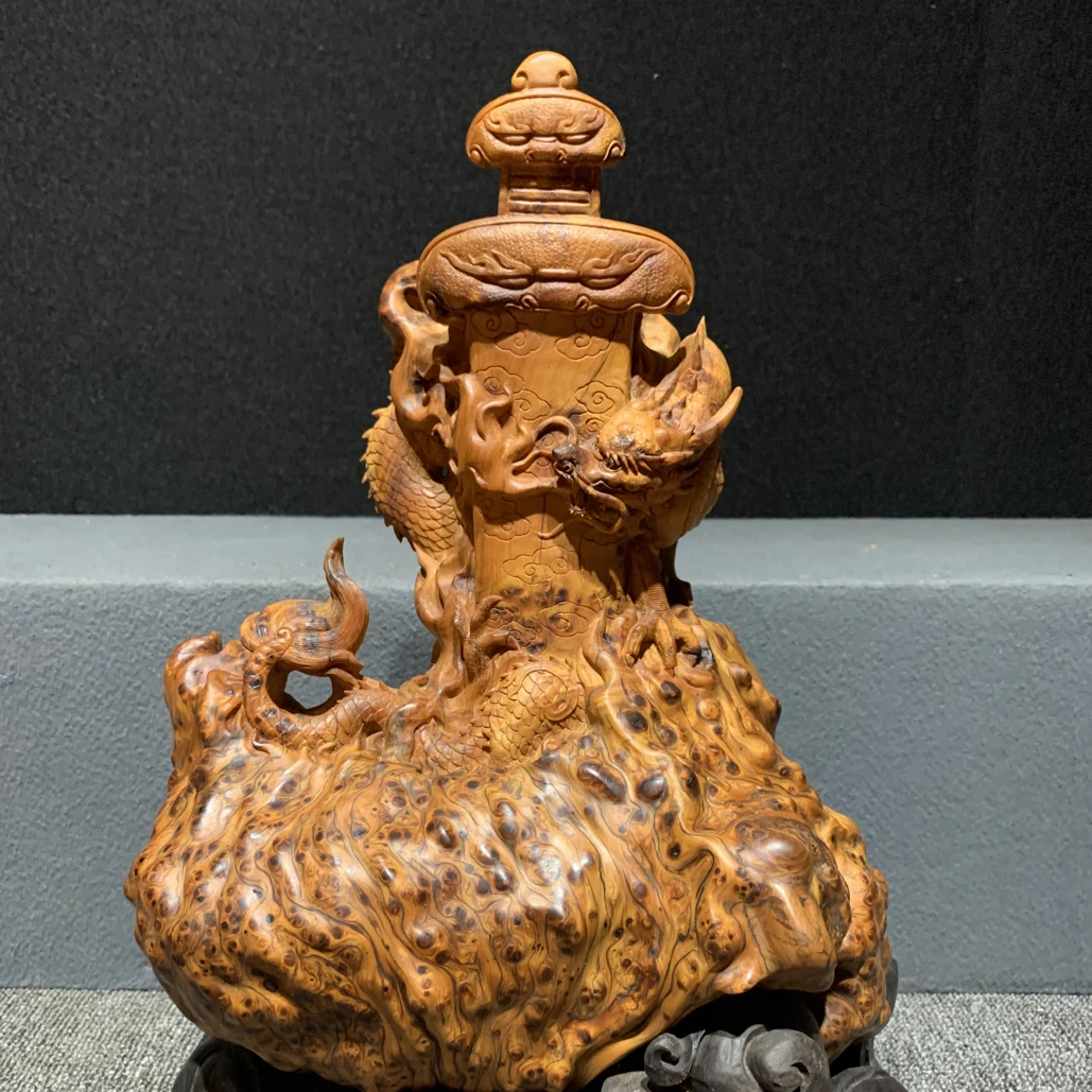 崖柏陈化瘤龙腾盛世手工雕刻家居装饰摆件