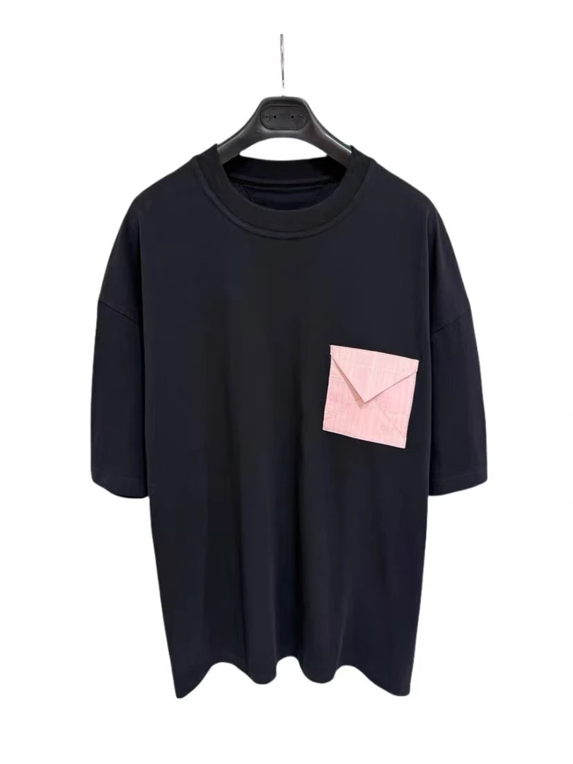 25SS新款潮流时尚信封口袋刺绣多色男女同款宽松圆领中性风短袖T