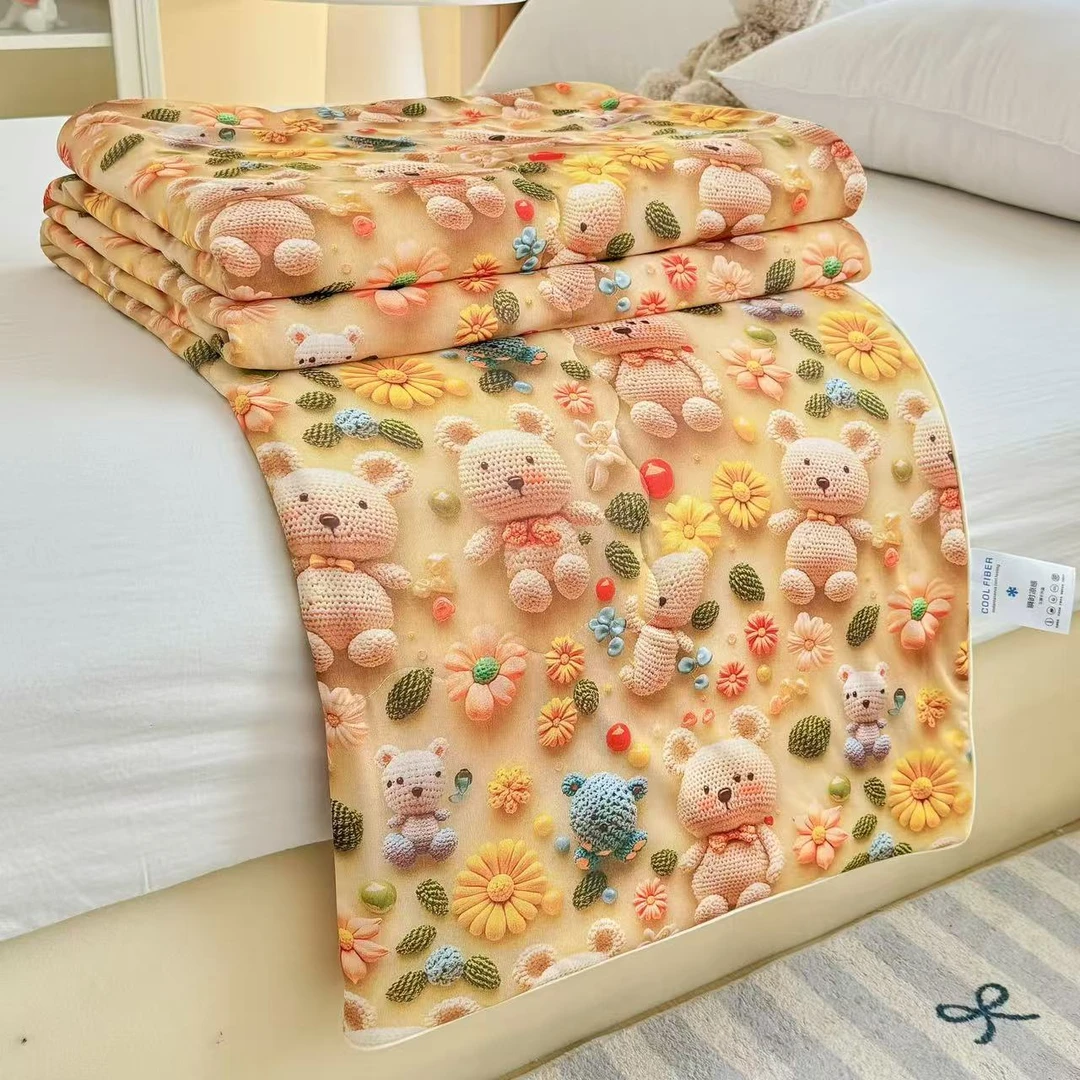 2025新款仿锦氨凉感5D小熊数码浮雕夏被机洗薄款印花夏凉被空调被