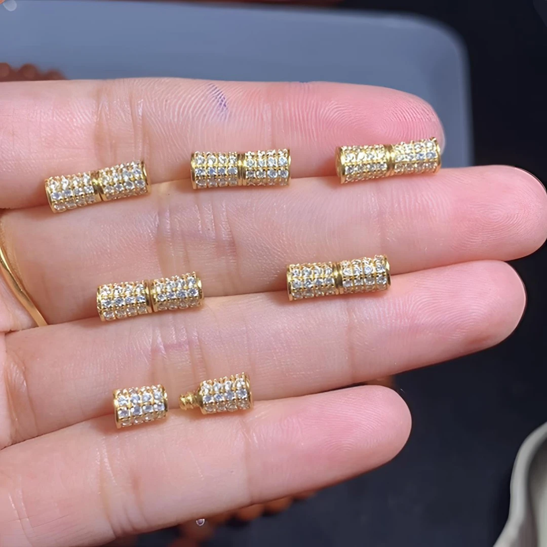 925银银制品 s925银金色满赚满钻扣头一枚12.5x5左右(A1-250)