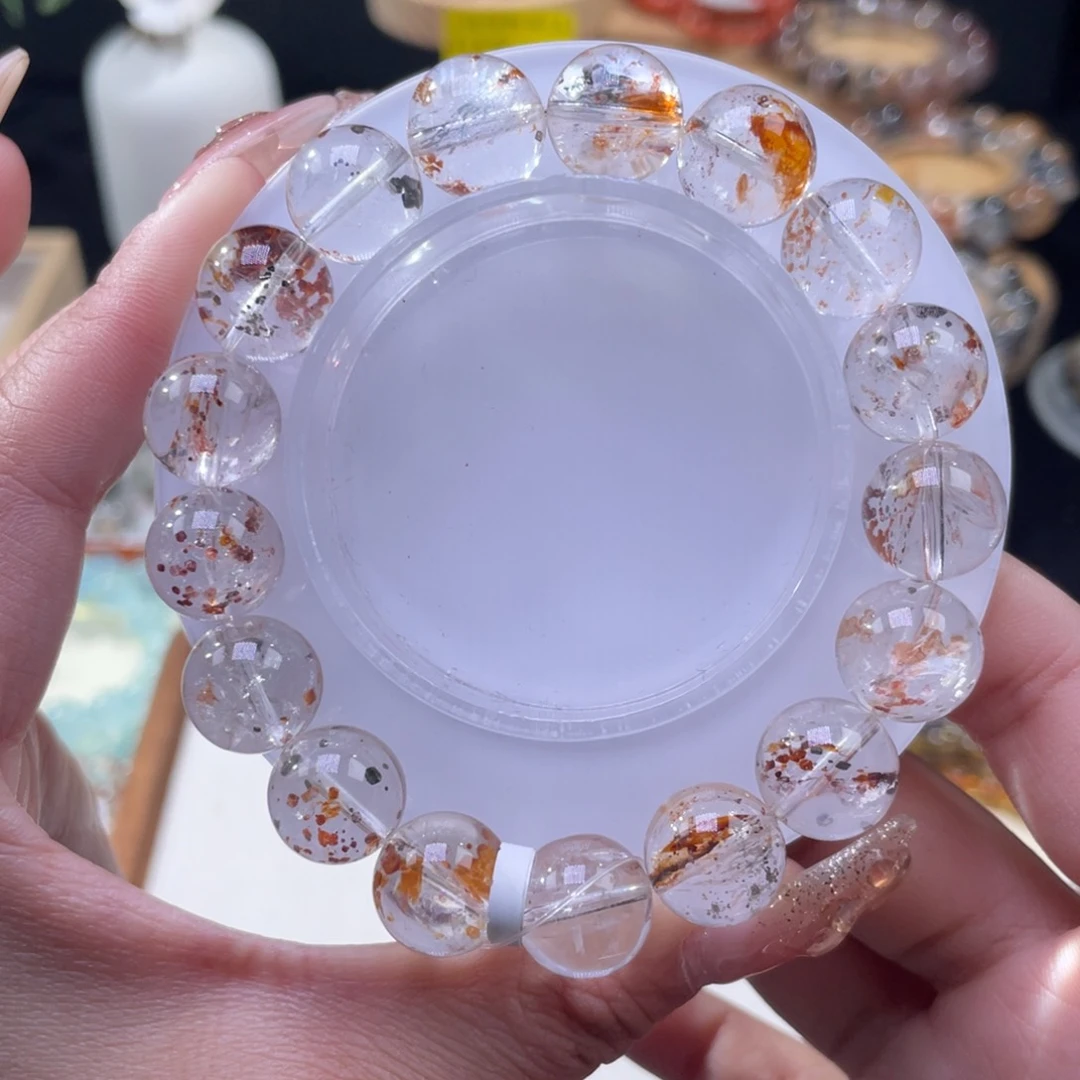 水晶手串未镶嵌黄铜矿胶花