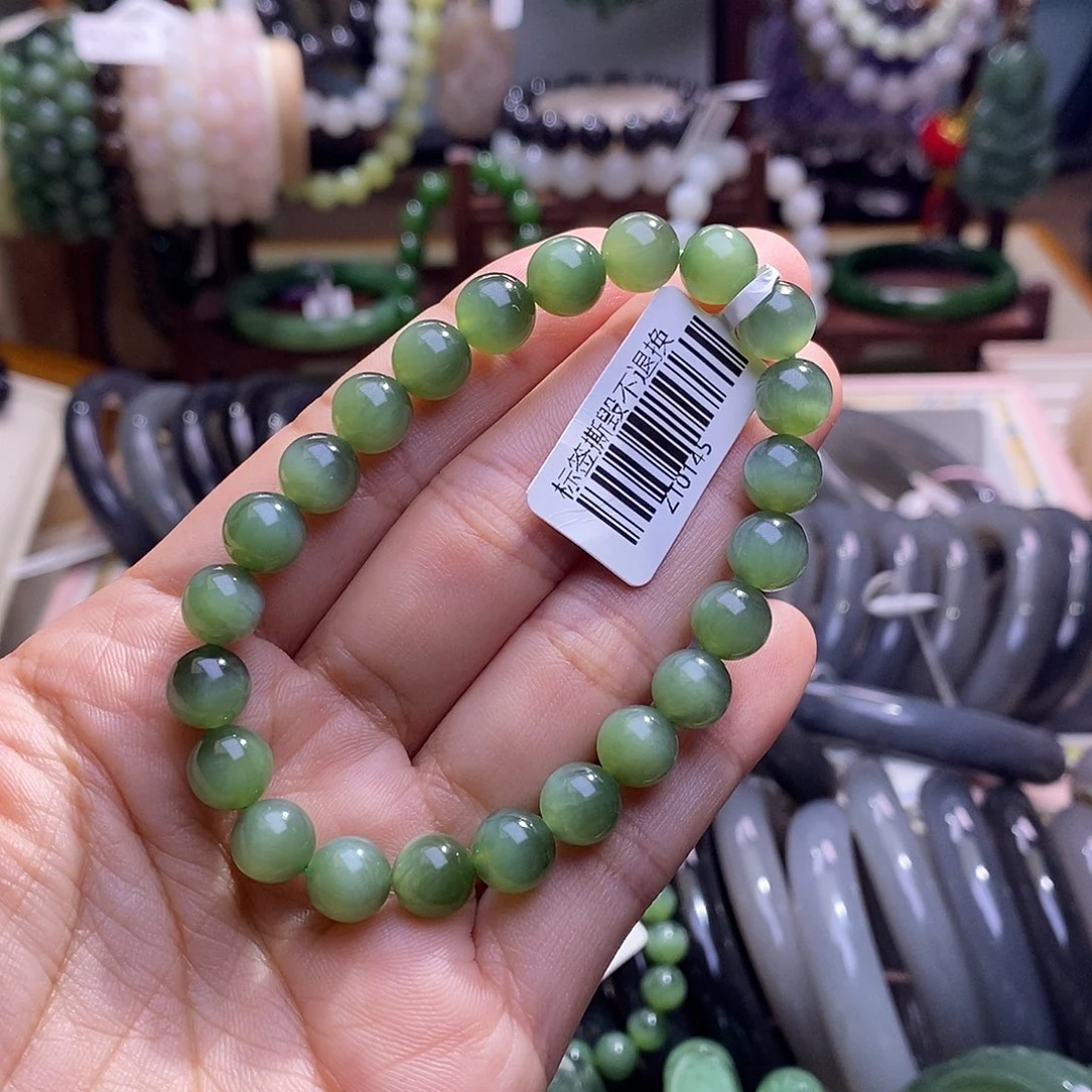 颈饰未镶嵌和田玉闪**妈碧玉猫眼手串卡8