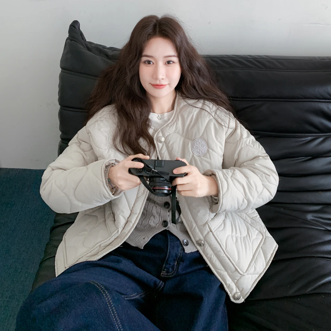 心动 502秋款薄棉曲线百搭温柔棉服外套时尚圆领减龄休闲