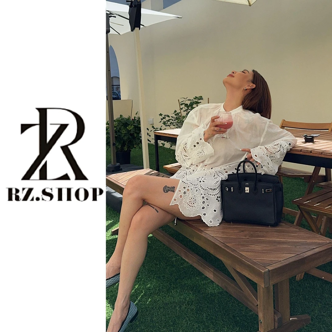RZ定制款黑白波西米亚风镂空小立领