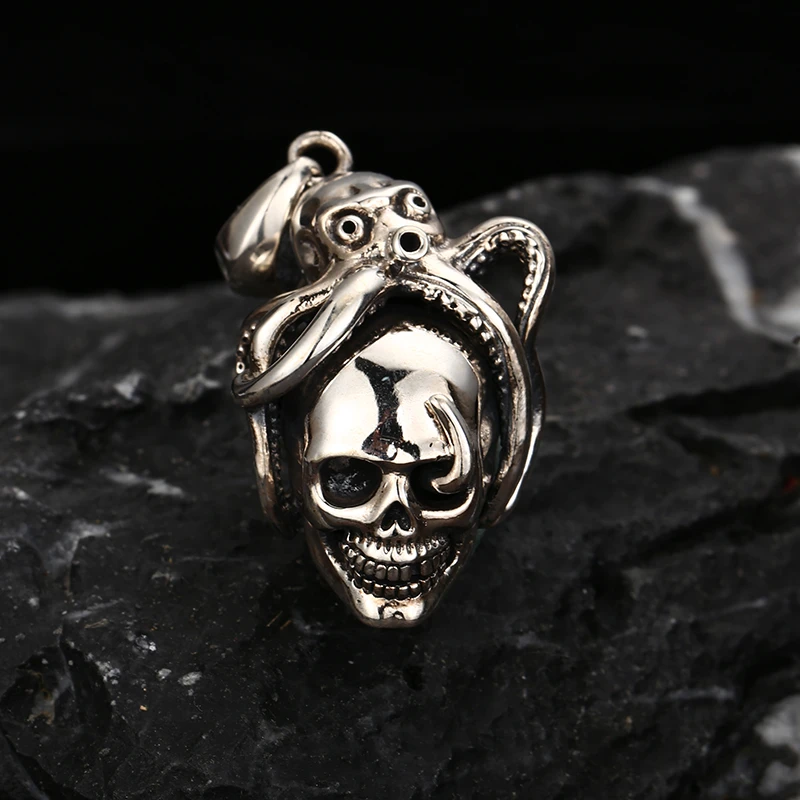 吊坠925银 时尚复古轻奢章鱼骷髅吊坠