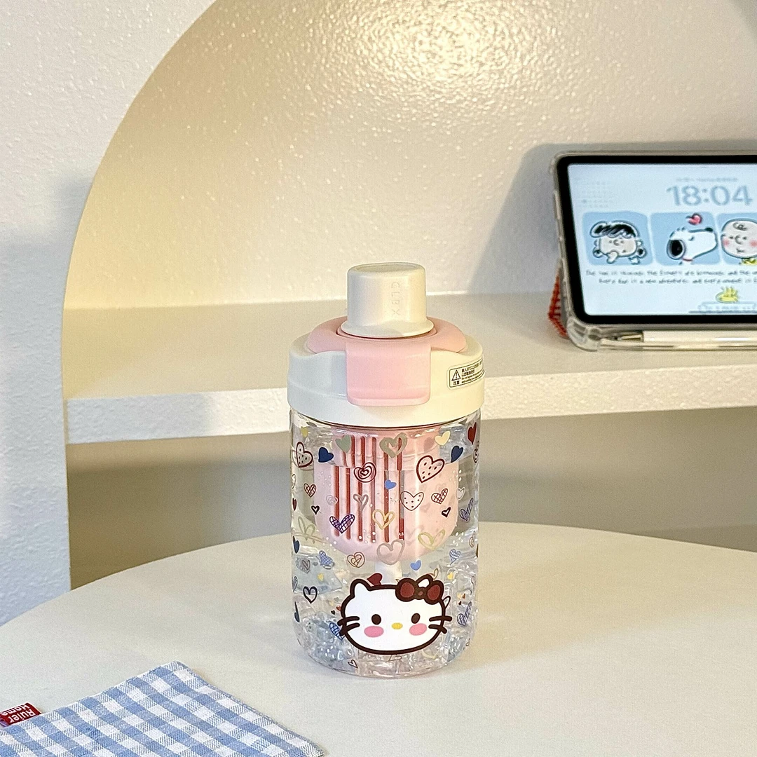 夏天粉色爱心小猫塑料杯女生高颜值可爱带茶仓便携少女心吸管水杯