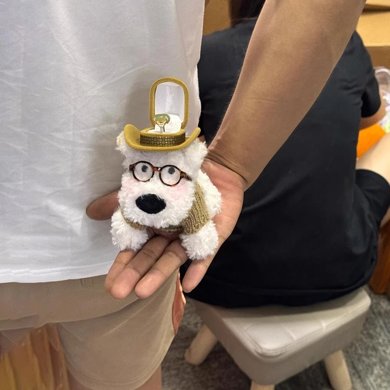 【超绝恋爱】西高地小狗玩偶帽子戒指盒告白求婚首饰盒公仔女礼物