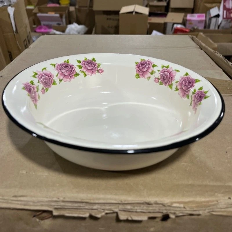 【加厚】26公分加厚珐琅搪瓷连理花汤盆1个