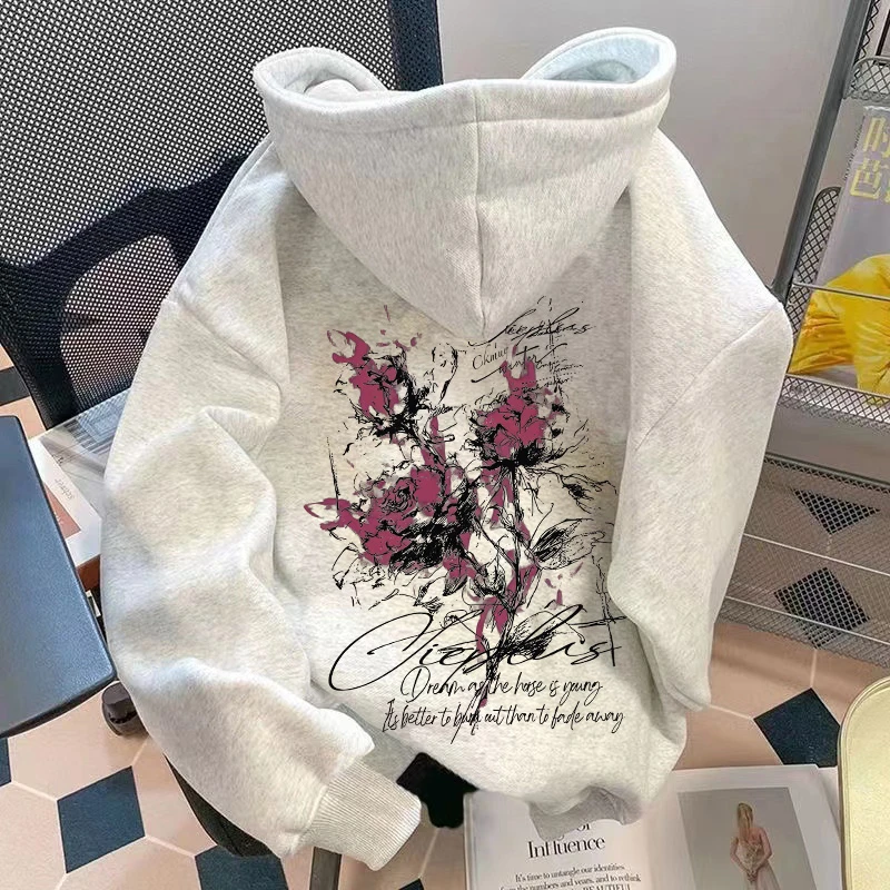 重磅加绒加厚连帽卫衣宽松双层帽高街艺术涂鸦男女同款男装秋冬季