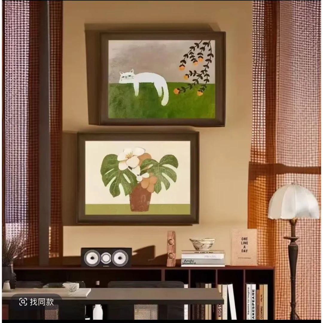 L27卡通猫咪绿植花卉小清新复古客厅挂画卧室餐厅画30*40*2