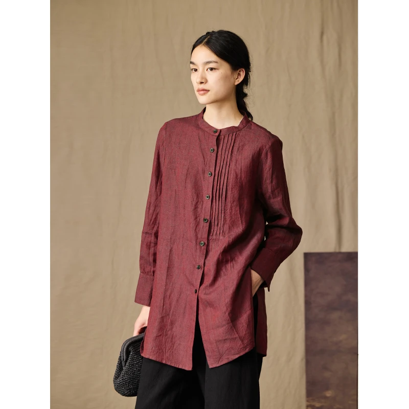 Q.TU衬衫女高级感轻奢减龄洋气4296中长款小立领长袖气质好看上衣