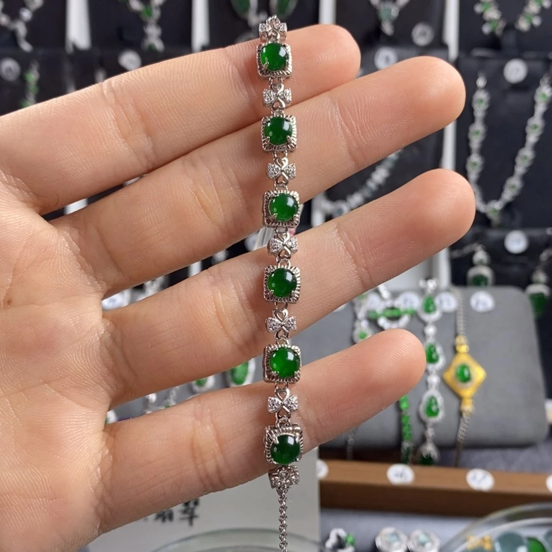 翡翠颈饰银S925镶嵌翡翠手链