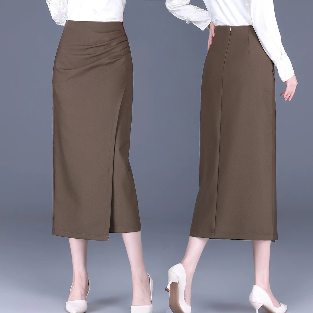 包臀裙女2025新款秋冬冬高腰西装不规则半身裙中长款一步直筒裙子