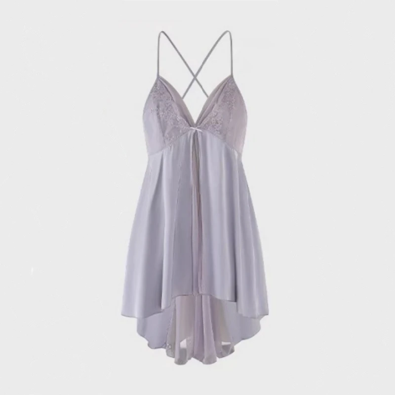 「一抹幽兰」2025夏款性感法式轻奢加胸垫吊带连衣裙私房睡裙两件套