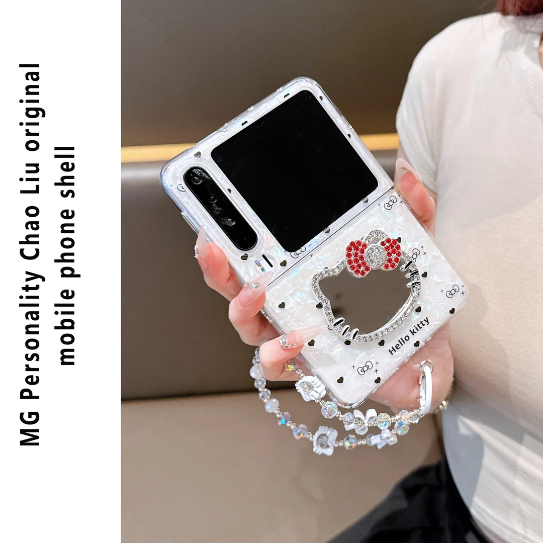 ins可爱KT镜子适用华为PuraX壳pocket2折叠屏zflip6网红同款OPPOf