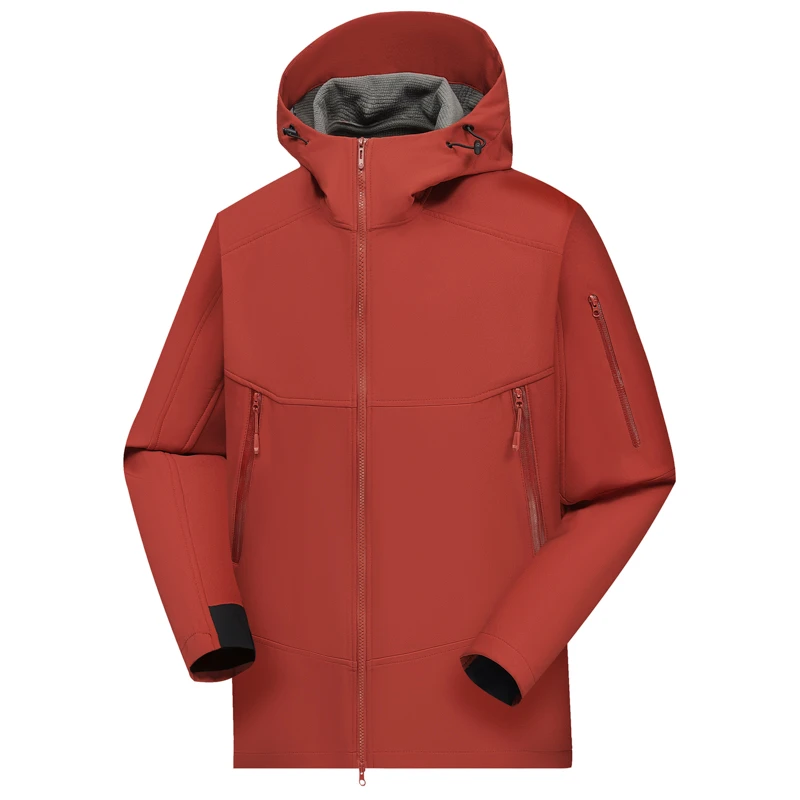 冬款户外运动情侣款防风防水软壳连帽冲锋衣休闲登山服