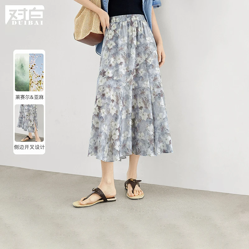 D01对白度假氛围感蓝色碎花半身裙女A字裙FDS055