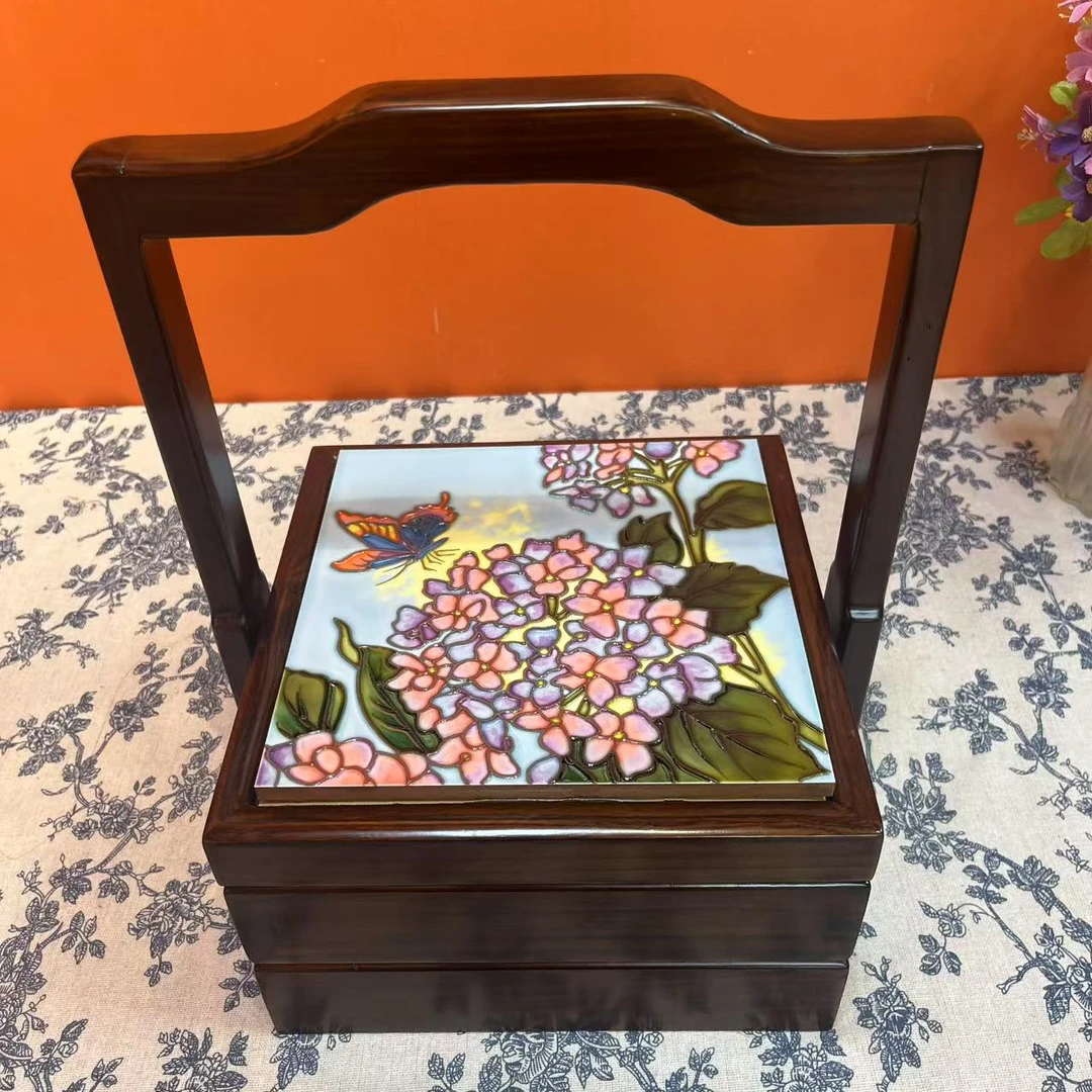 【覌舆】提梁收纳盒木质新中式手工高档手绘方形茶具客厅双层收纳箱