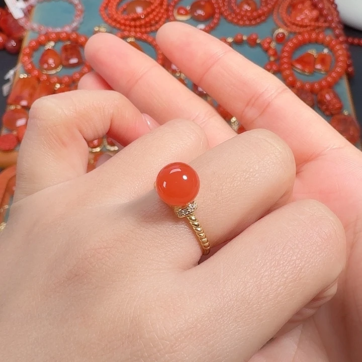 南红玛瑙银S925镶嵌戒指