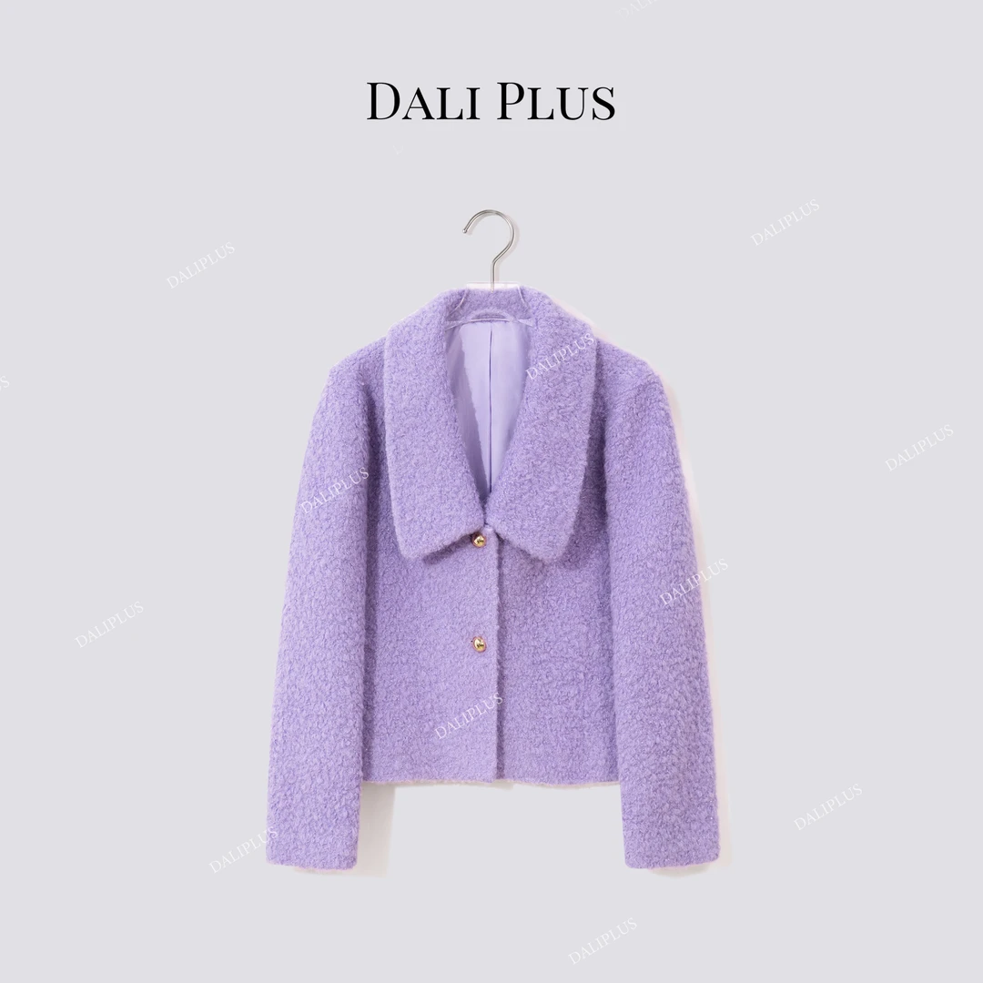 DALI PLUS“苏力羊驼毛马海毛圈圈呢”翻领长袖毛呢外套-D5CH4772