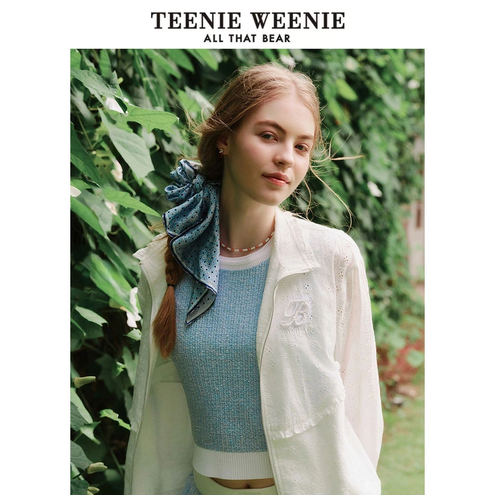 TeenieWeenie小熊25夏新款少女感镂空刺绣木耳边夹克TTJJ252405T