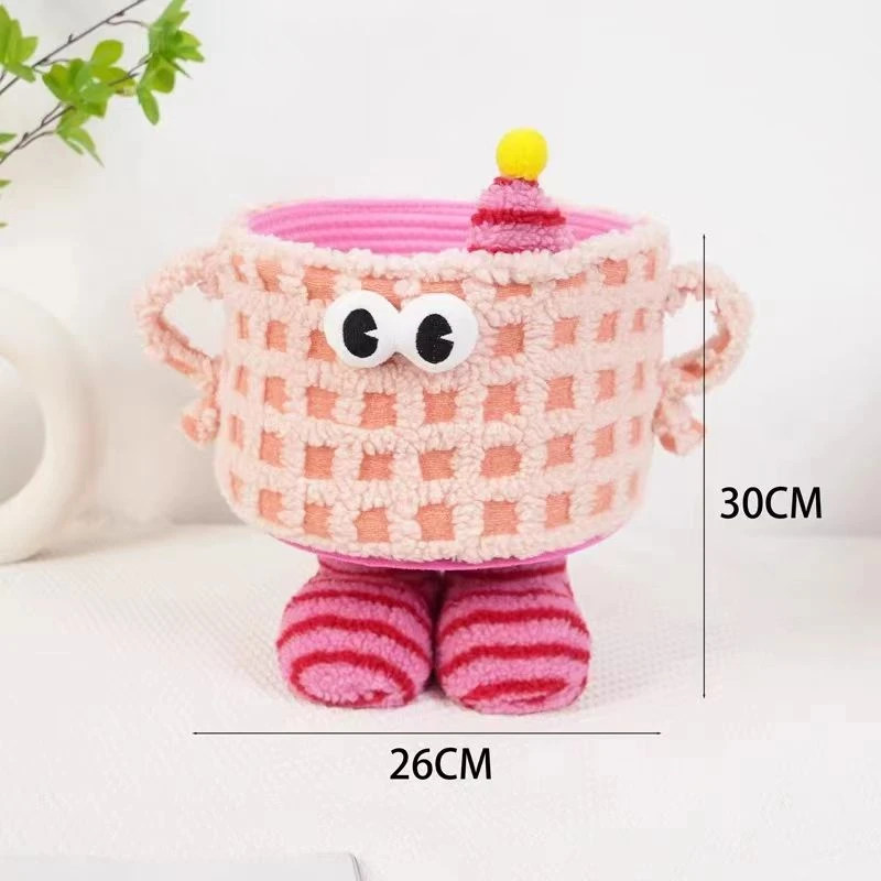 收纳羊羔绒棉绳整理篮创意卡通收纳筐客厅桌面摆件礼物零食盒子