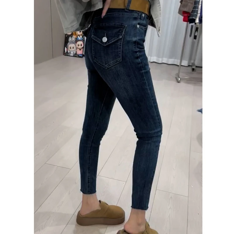 秋季加绒高腰小脚牛仔裤女2025大码小个子弹力显瘦修身百搭铅笔裤