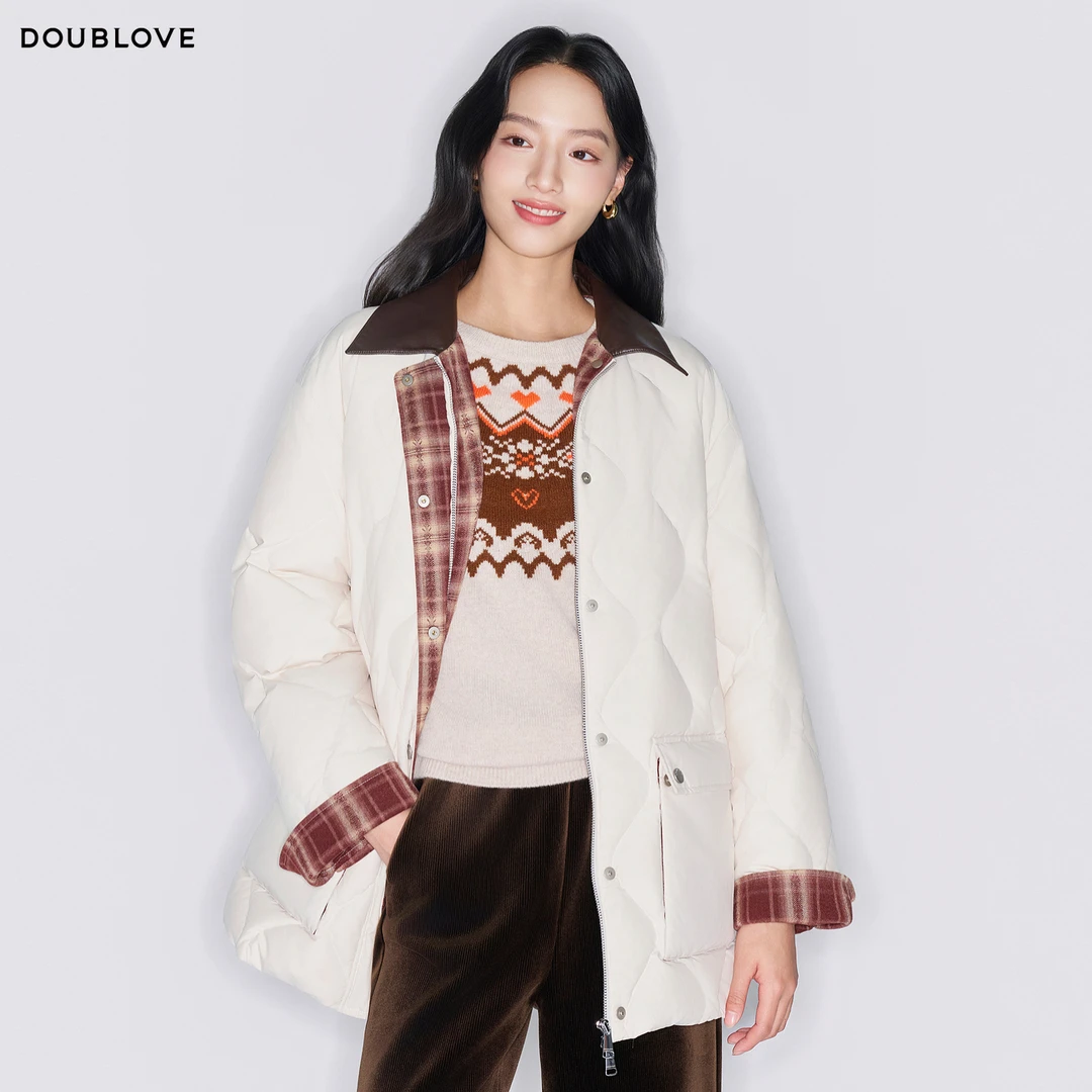 【复古巴恩风】直筒羽绒服外套白鸭绒DOUBLOVE贝爱2025冬季新款