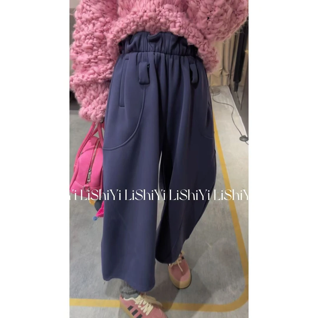 【李十一LISHIYI】净色廓形松紧腰加绒百搭显瘦七分休闲裤24576-1