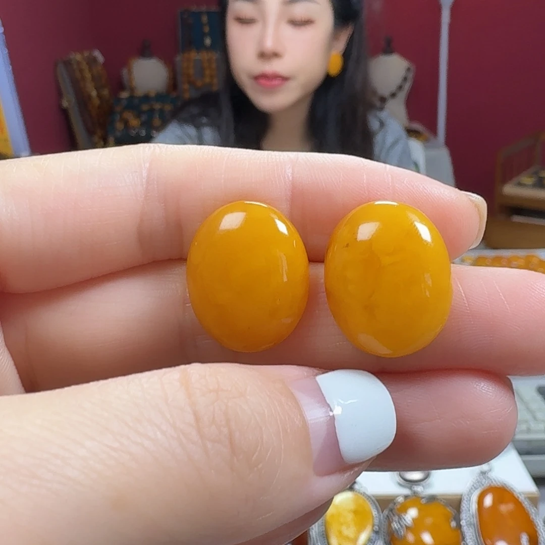 蜜蜡银S925镶嵌耳饰耳钉
