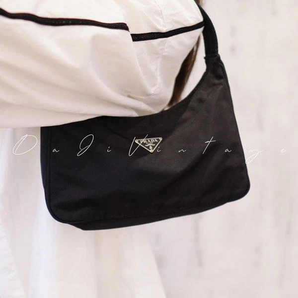 95新 Prada/普拉达 大吉中古sh/Prada黑银hobo单肩包