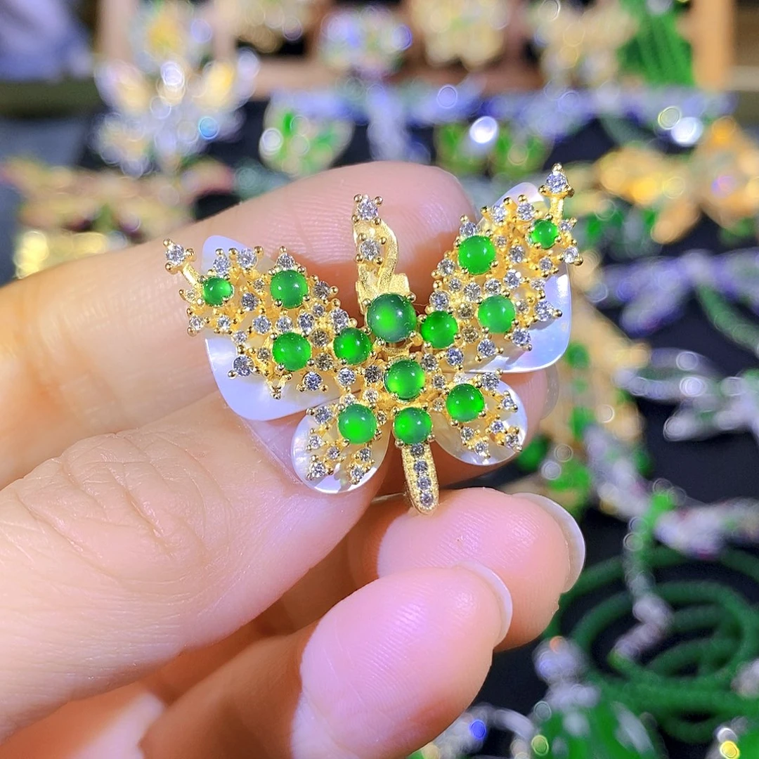 吊坠(不含链)银S925镶嵌翡翠