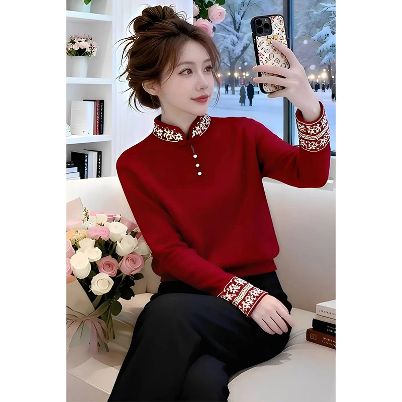 香朵儿【暮色交响】新年战袍红色毛衣女2026秋冬季新款时尚毛衣