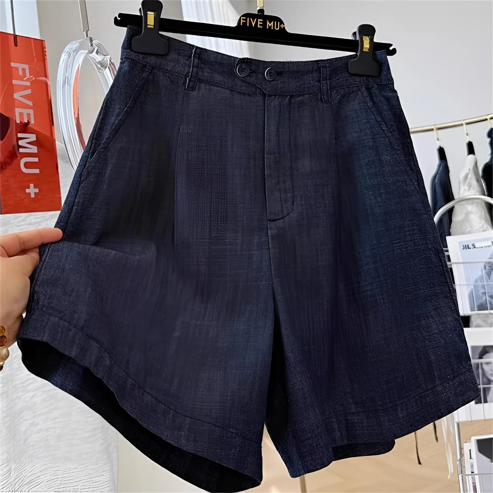 高级感复古高腰牛仔短裤女夏季外穿A字宽松阔腿直筒热裤百搭裤子