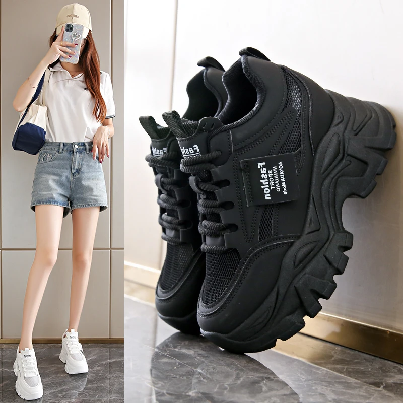 8公分厚底内增高老爹鞋2025年运动休闲百搭爆款网面小白鞋女