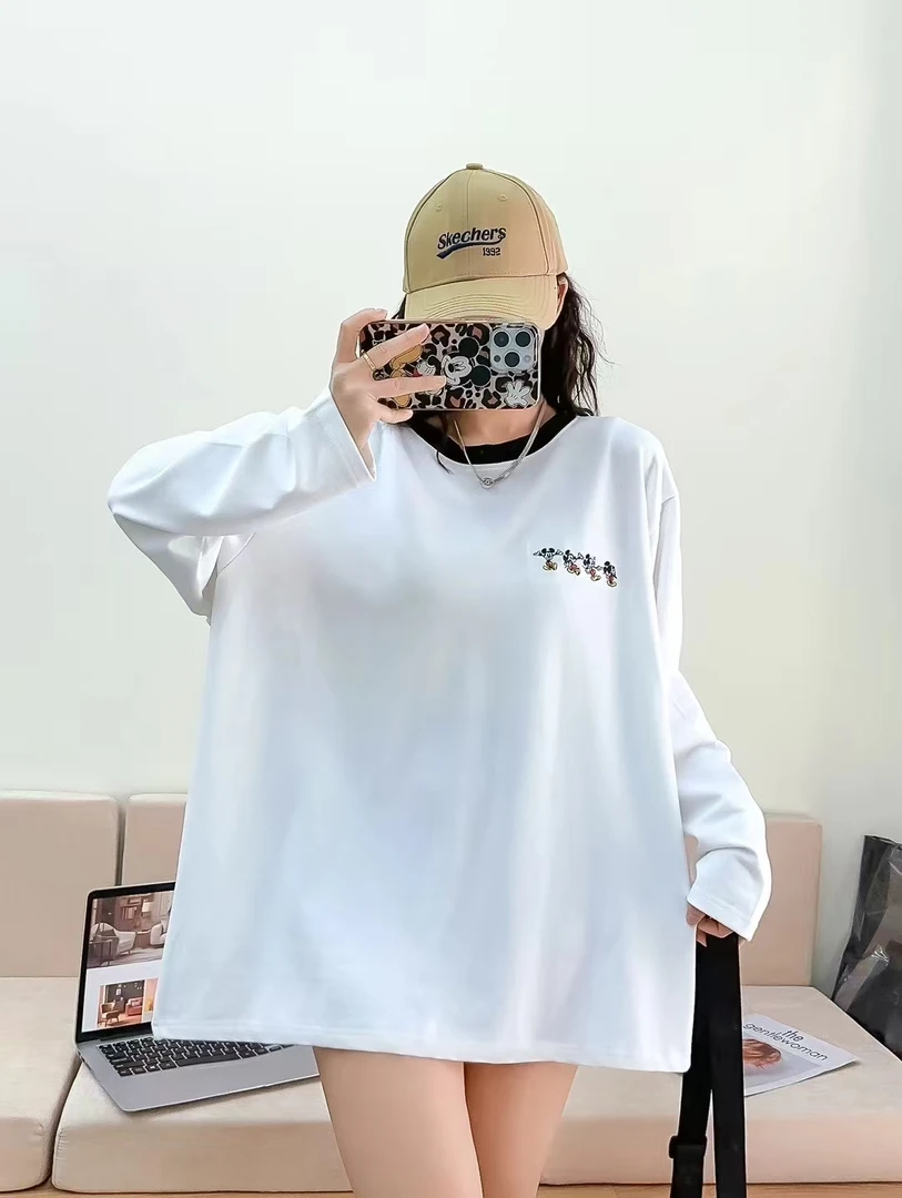 韩版百搭打底T恤长袖米四情侣宽松慵懒风时尚休闲潮流