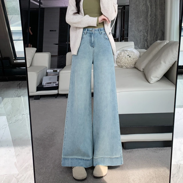 小个子牛仔裤女春秋季2025新款不贴腿微喇叭裤高腰显瘦宽松阔腿裤