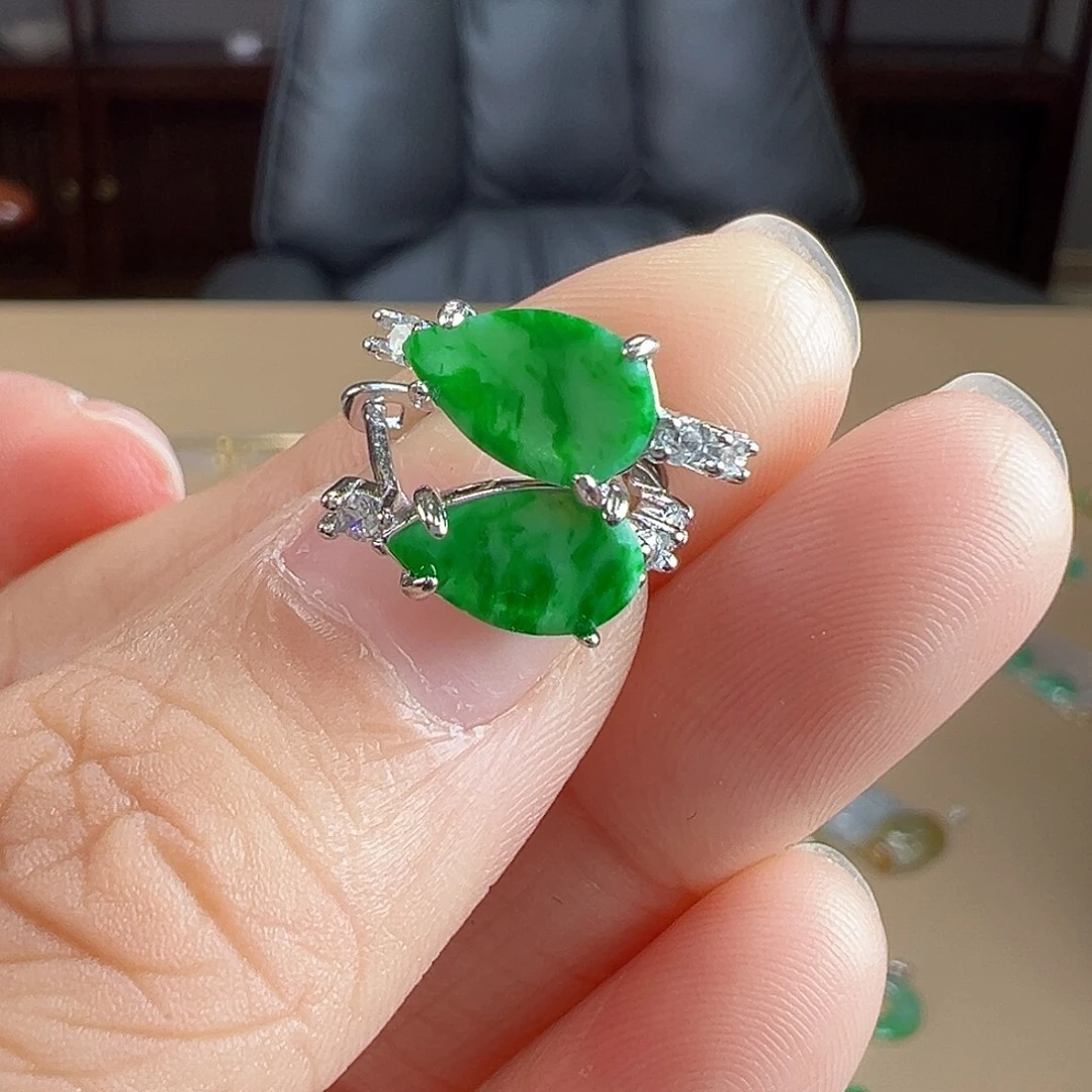 翡翠银S925镶嵌耳饰耳饰59