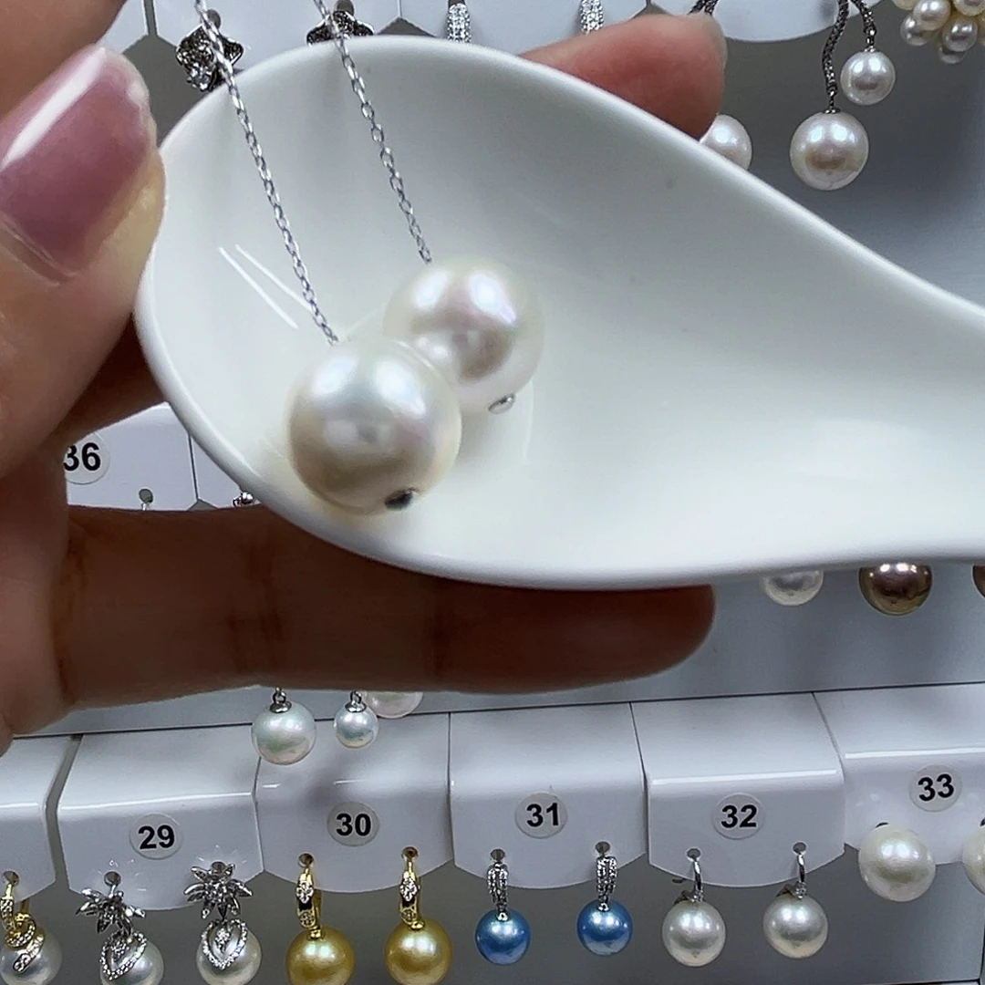 银S925镶嵌耳饰淡水珍珠