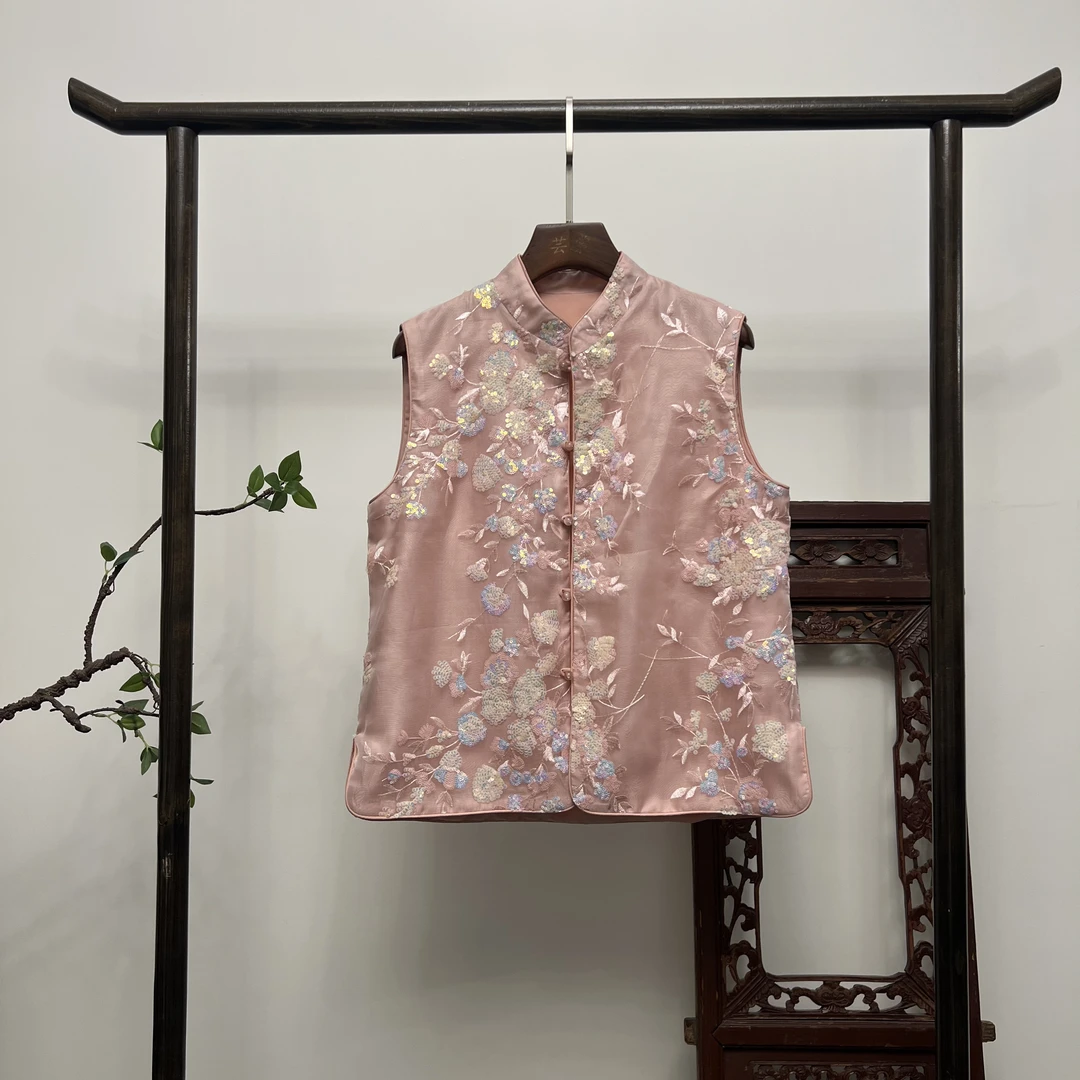 【海棠】重工刺绣桑蚕丝马夹短裤套装T10027