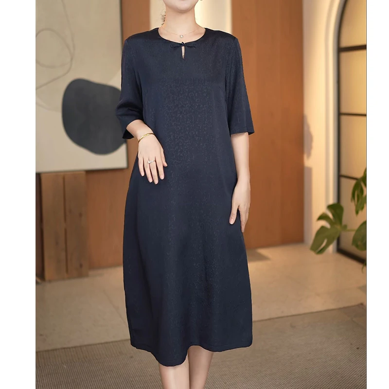 正宗22姆米重磅真丝裙子夏季大码 宽松桑蚕丝连衣裙新款简约气质