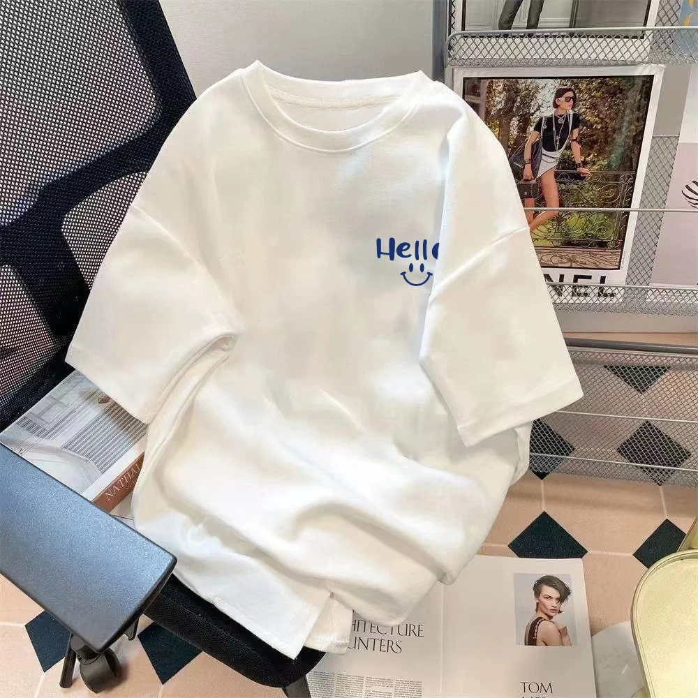 厂家英文字母印花圆领情侣款五分袖短袖宽松百搭简约