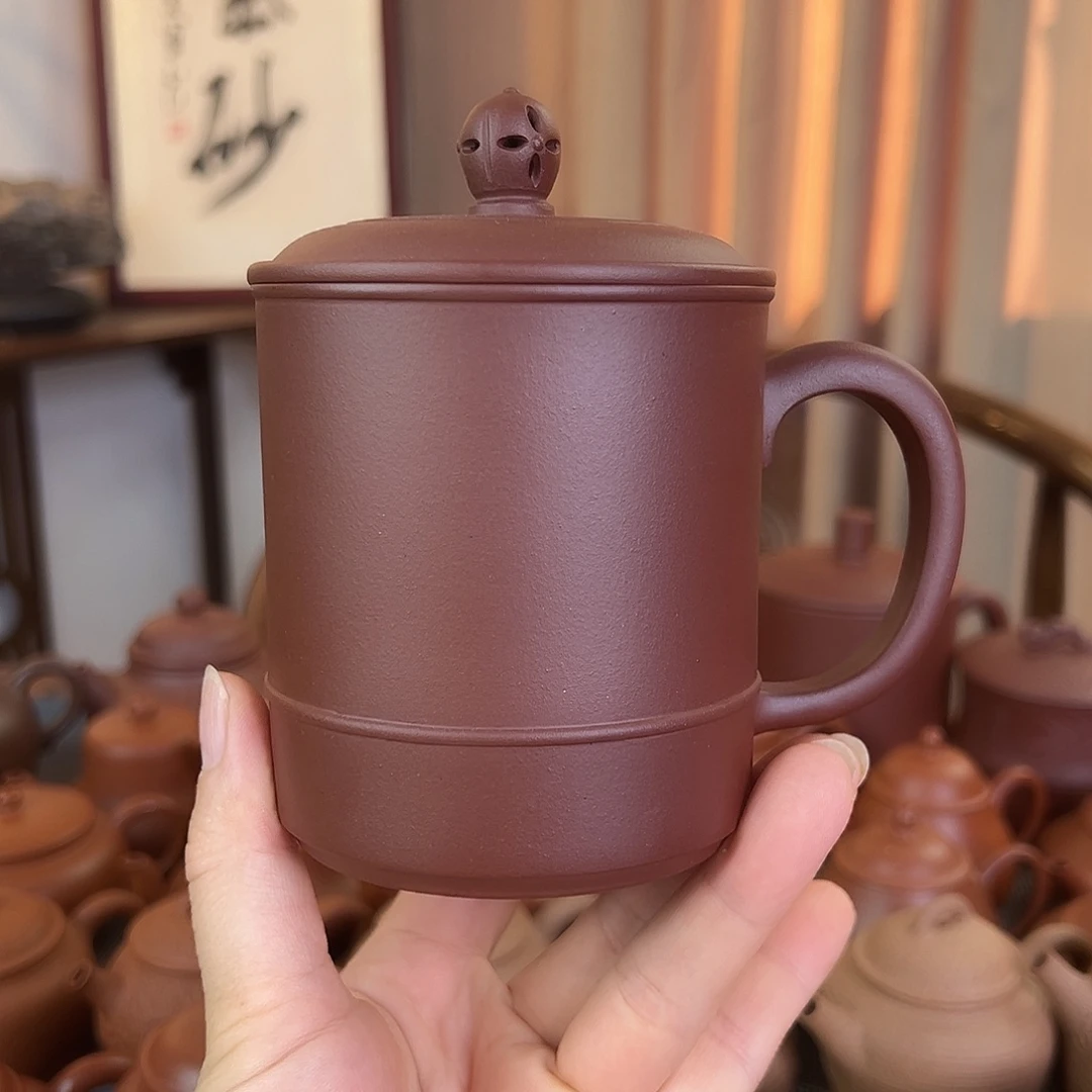 茶壶紫砂精品原矿 玲珑盖杯 紫泥 380cc
