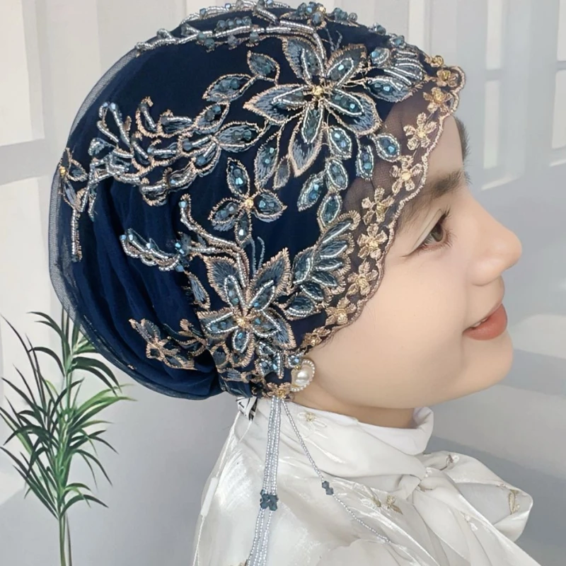 流苏帽子鱼尾帽纯手工包头帽头巾帽纱巾回族盖头时尚串珠帽妈妈帽